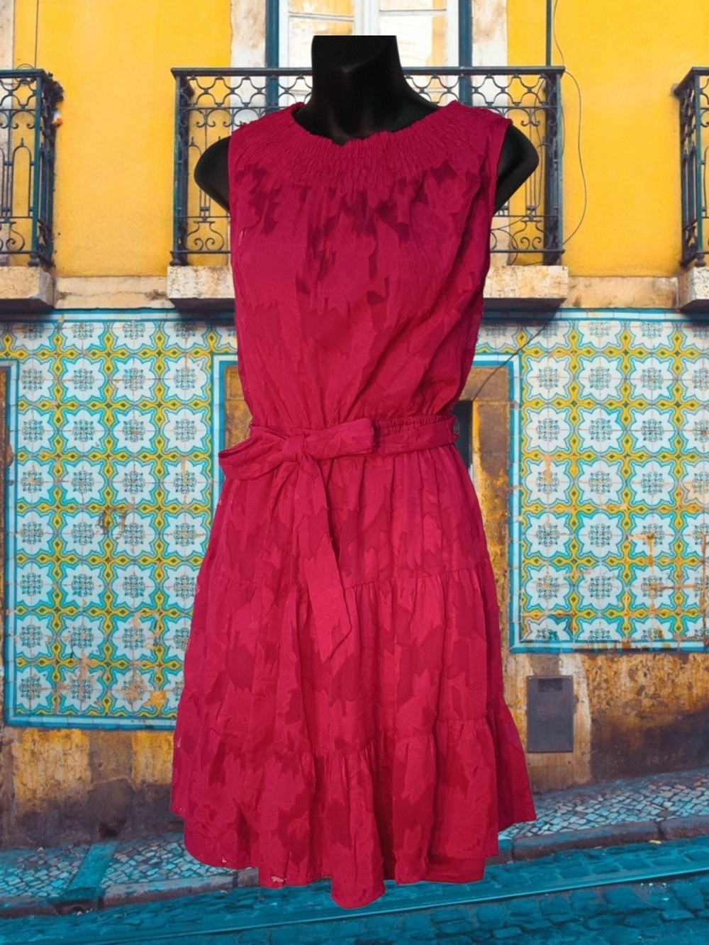 Simply Vera Vera Wang Sleeveless Belted Dress in Deep Raspberry